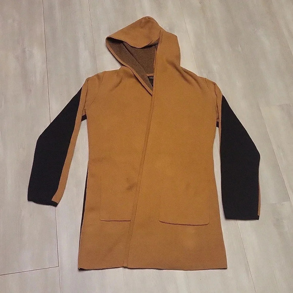 🛍Rachel Zoe Hooded Tan and Black Open Front Cardigan Womens Size Small - Picture 1 of 8